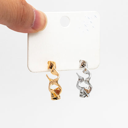 4pcs Gold/ Silver Tone Wave Oval Earrings, Oval Hoop Stud Earrings, Minimalist Earrings (GB-3749)