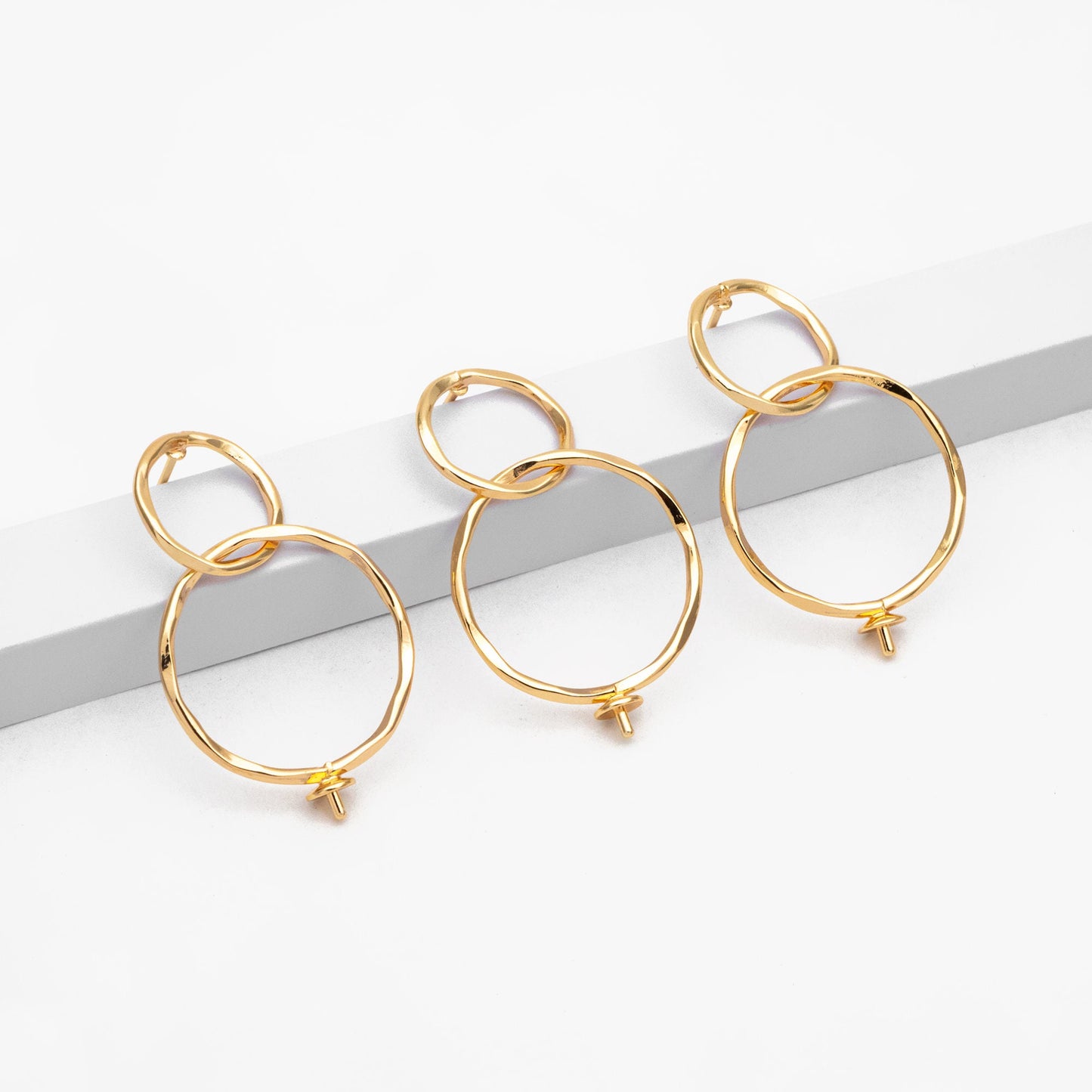 4pcs Interlocking Earring Studs, Linkage Circle Earring, Pearl Earring Mounts, Half Drilled Pearls Earring Settings (GB-3751)