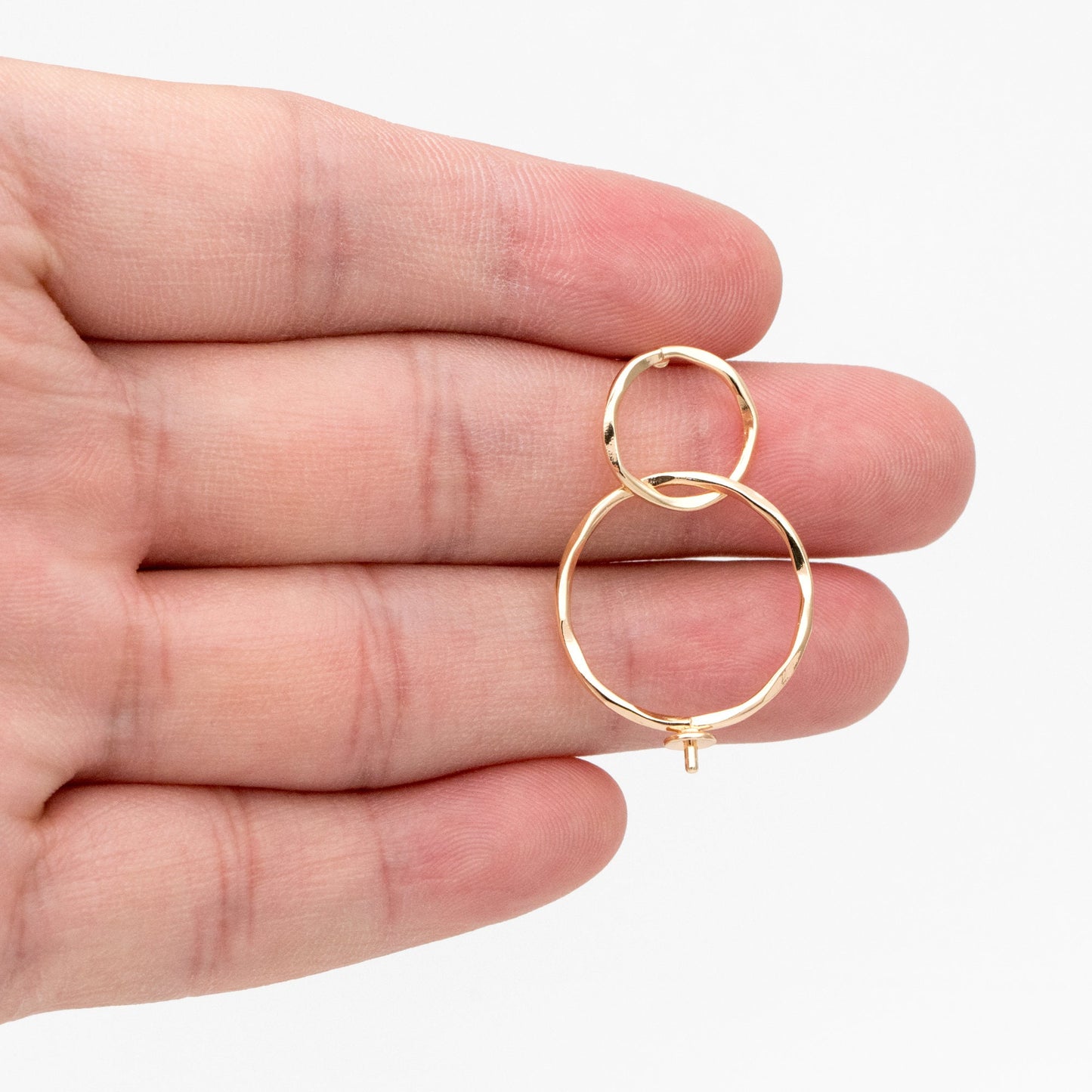 4pcs Interlocking Earring Studs, Linkage Circle Earring, Pearl Earring Mounts, Half Drilled Pearls Earring Settings (GB-3751)