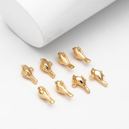10pcs Gold Sparrow Charm, Real Gold plated Brass Bird Pendant, Earring Charm (GB-2691-A)