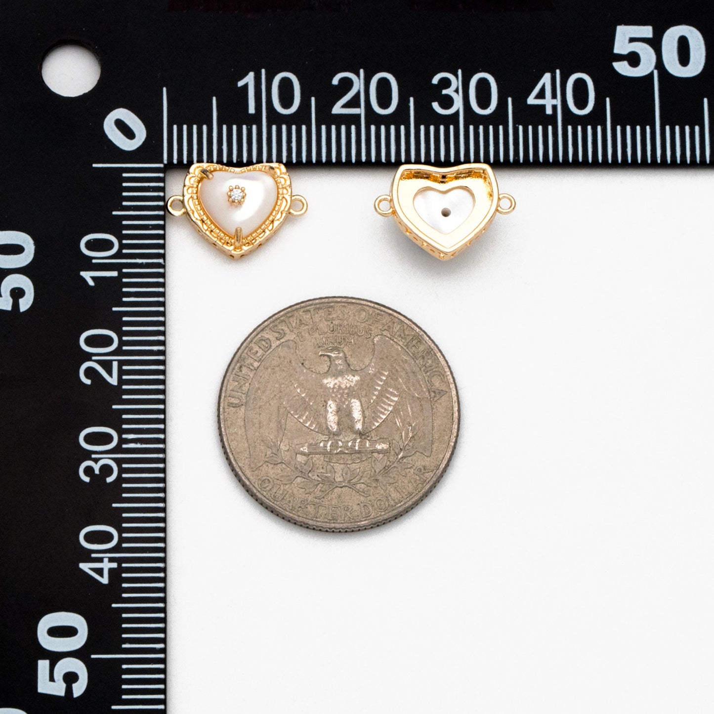 4pcs Shell Pave Gold Heart Connector, 18K Gold plated Brass, CZ Heart Charm Pendants (GB-3754)