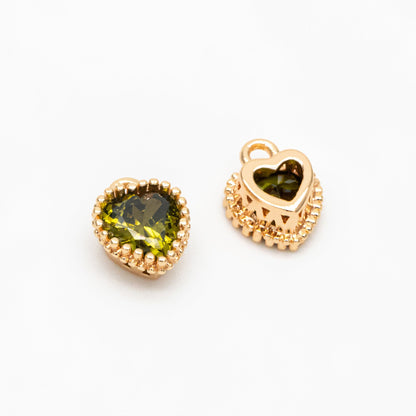 10pcs CZ Pave Heart Birthstone Charms 8x6mm, Gold Plated Brass Crystal Charms, Diy Jewelry Making Supplies (GB-3755)