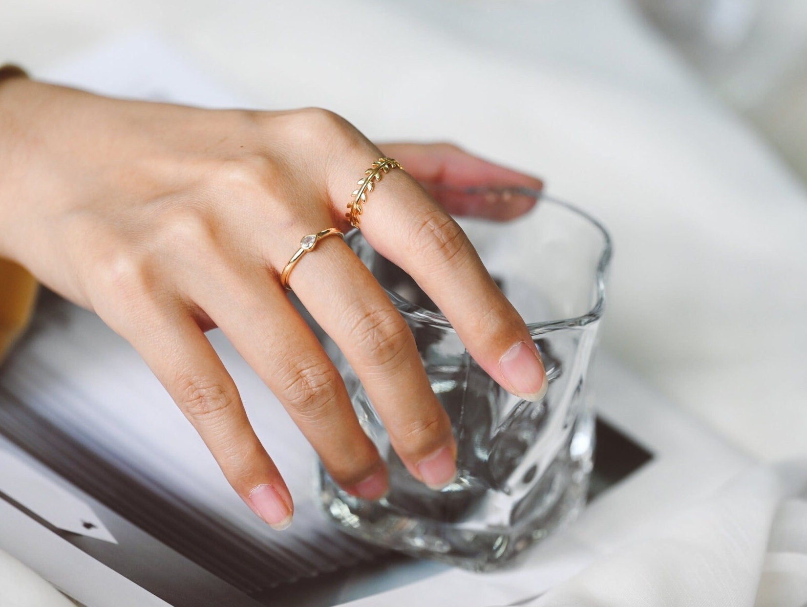 4pcs Gold/ Silver Leaf Finger Ring, Everyday Ring, Modern Style Ring, Fashion Rings, Dainty Rings (#GB-3609)