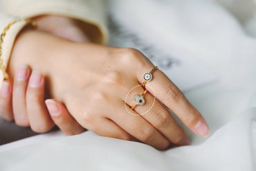 4pcs CZ Pave Gold Hamsa Ring, Hand of Fatima Ring, Protection Ring, Adjustable Ring (#JZ-026-B)