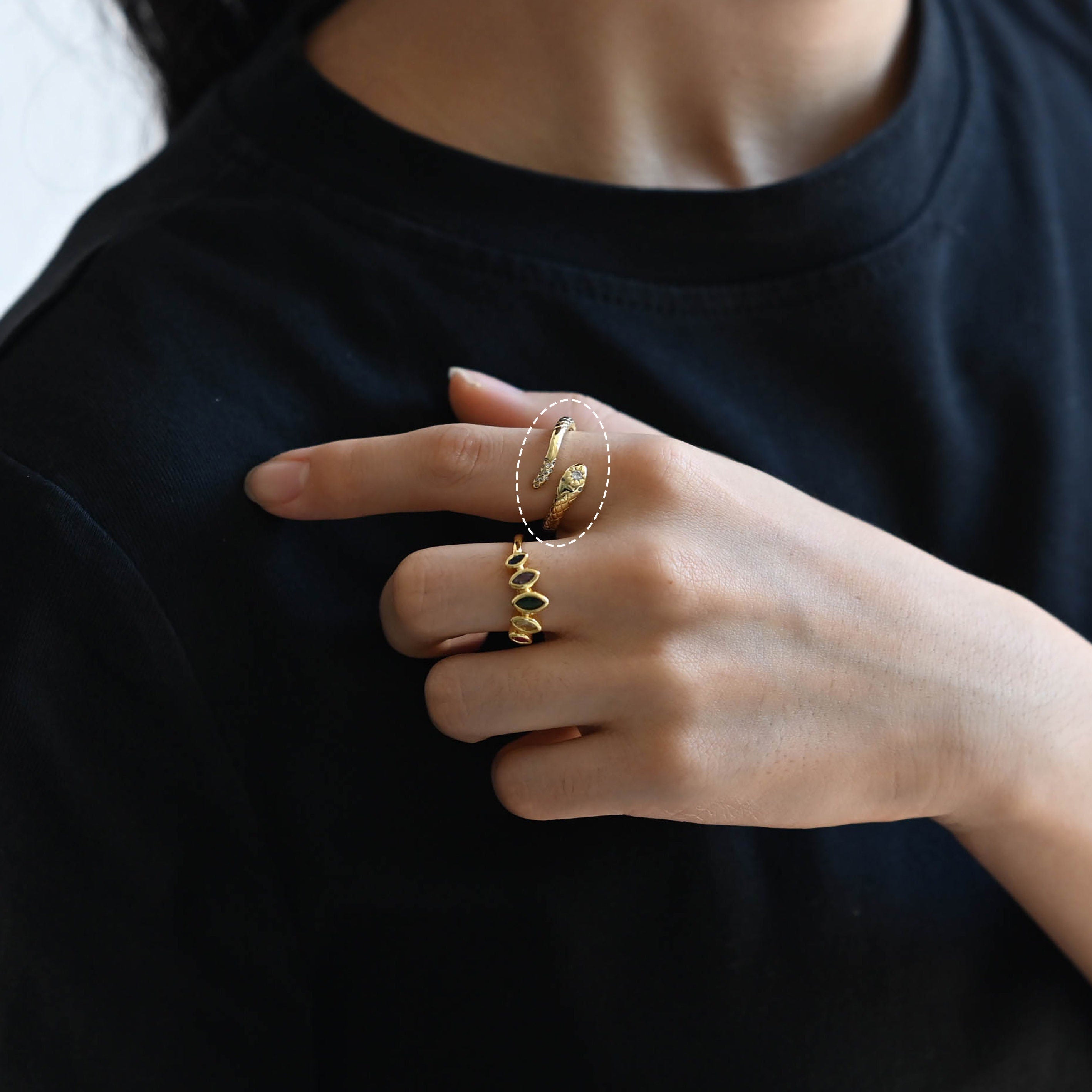 4pcs CZ Pave Snake Ring: Adjustable Serpent Band, 18K Gold Plated Brass (GB-2710)