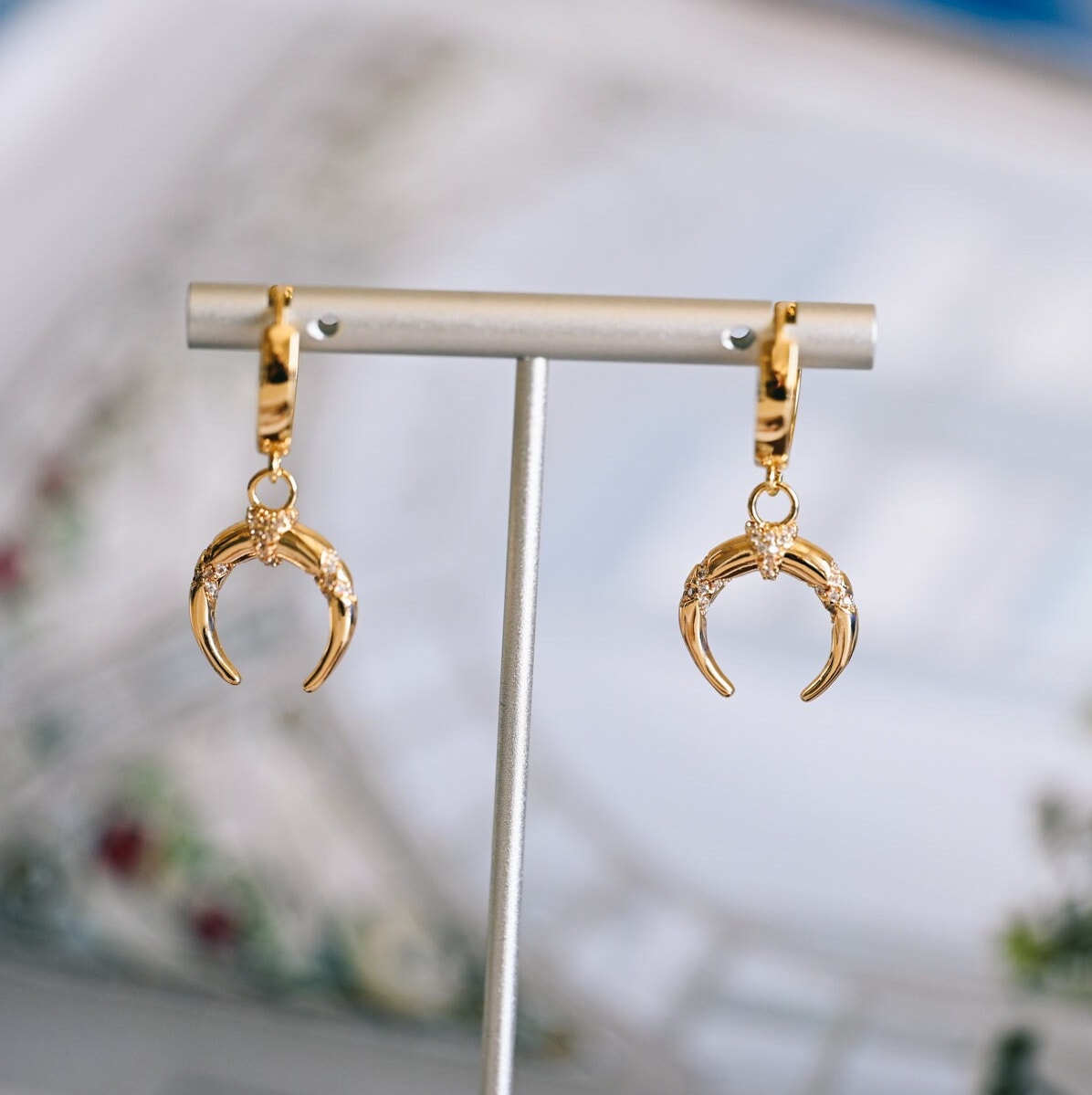 4pcs Gold Moon Earrings, Crescent Moon, Celestial Earrings, Moon Jewelry, Gift For Her (ER-076)