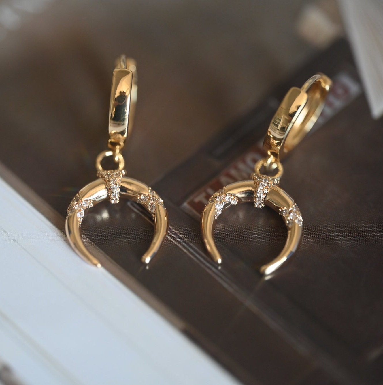 Gold Moon Earrings, Crescent Moon, Celestial Earrings, Moon Jewelry, Gift For Her (ER-076)