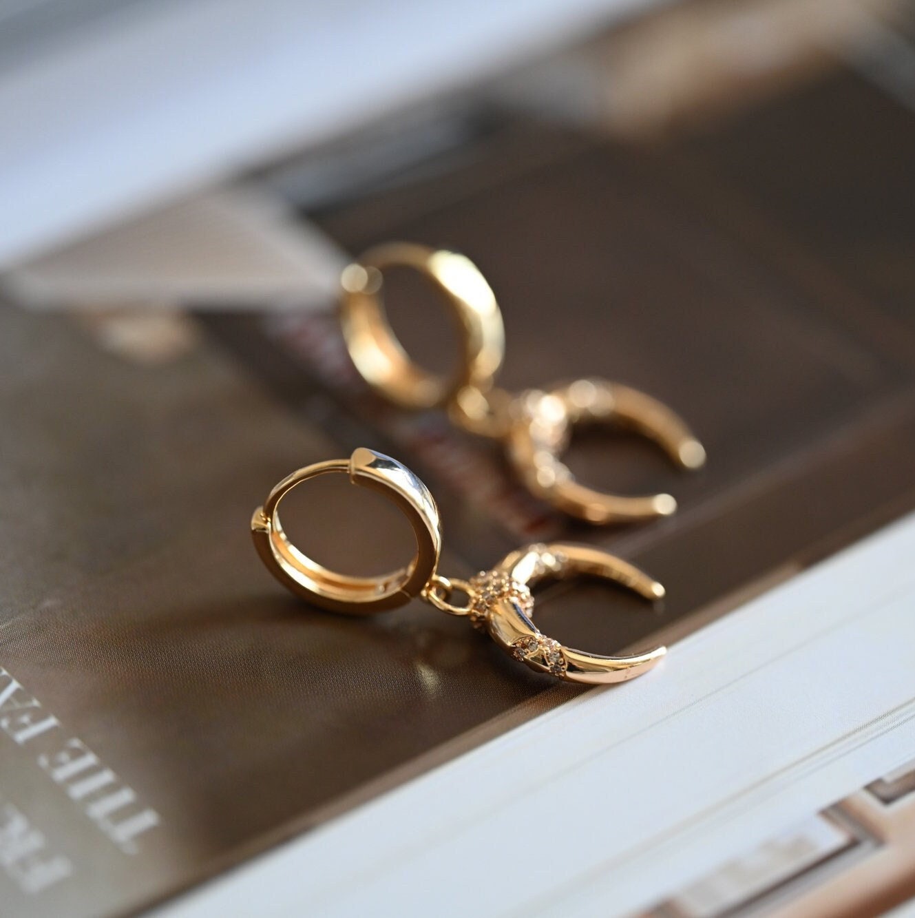 Gold Moon Earrings, Crescent Moon, Celestial Earrings, Moon Jewelry, Gift For Her (ER-076)