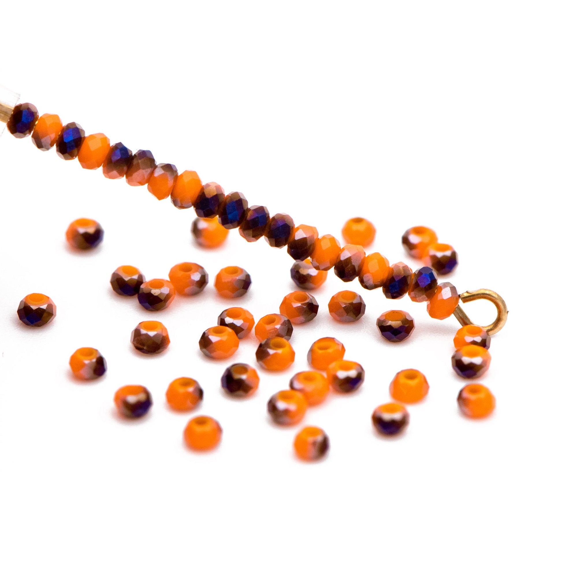 Crystal Faceted Rondelle Beads 2mm, Tiny Size Glass Spacer Beads, Orange Purple(BZ02-22) / 200 beads