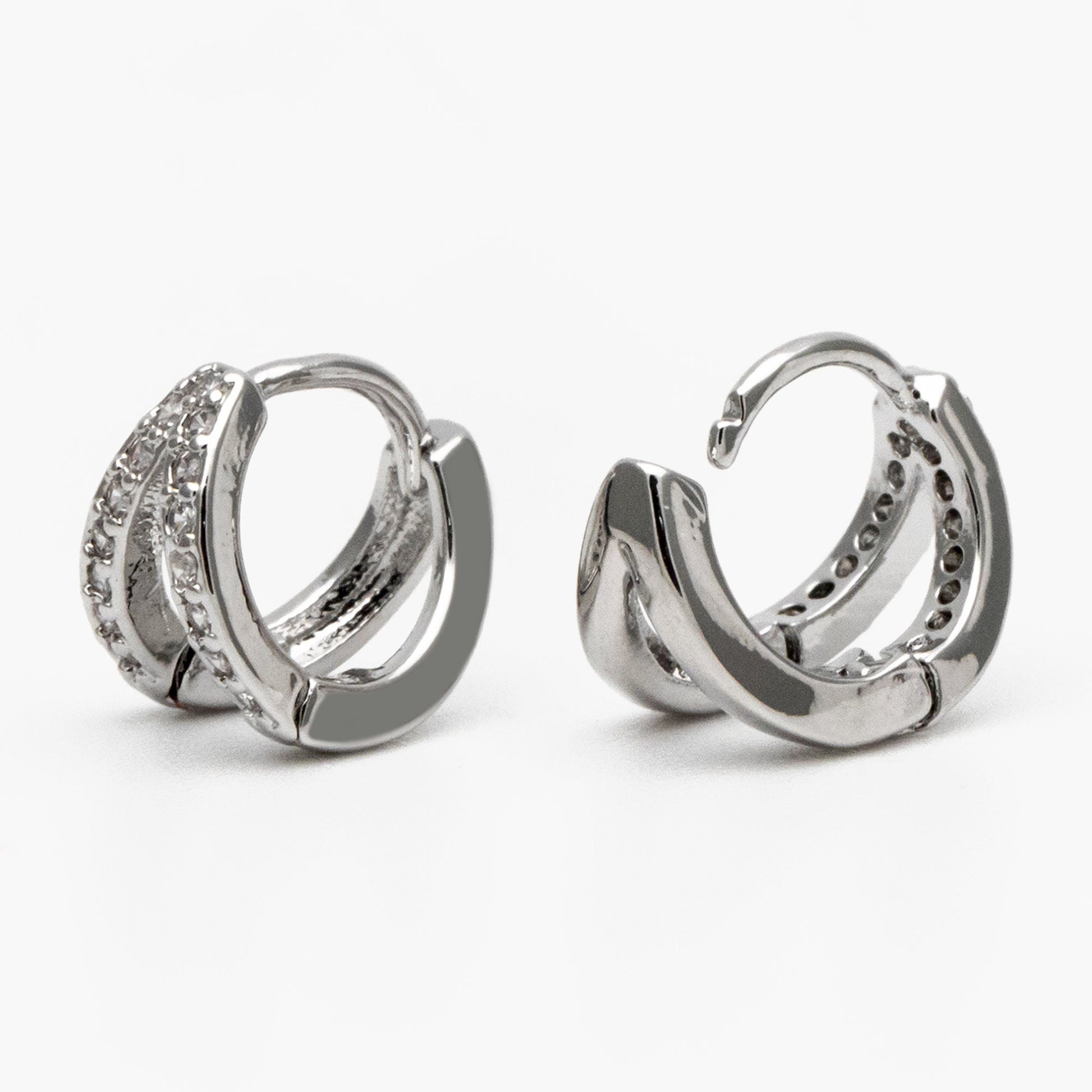 4pcs Gold/ Silver CZ Pave Tiny Double Hoop Earrings, 9mm hoop, Tragus Hoop, Cartilage Hoop, Cartilage Clicker Hoop (GB-3399-F)