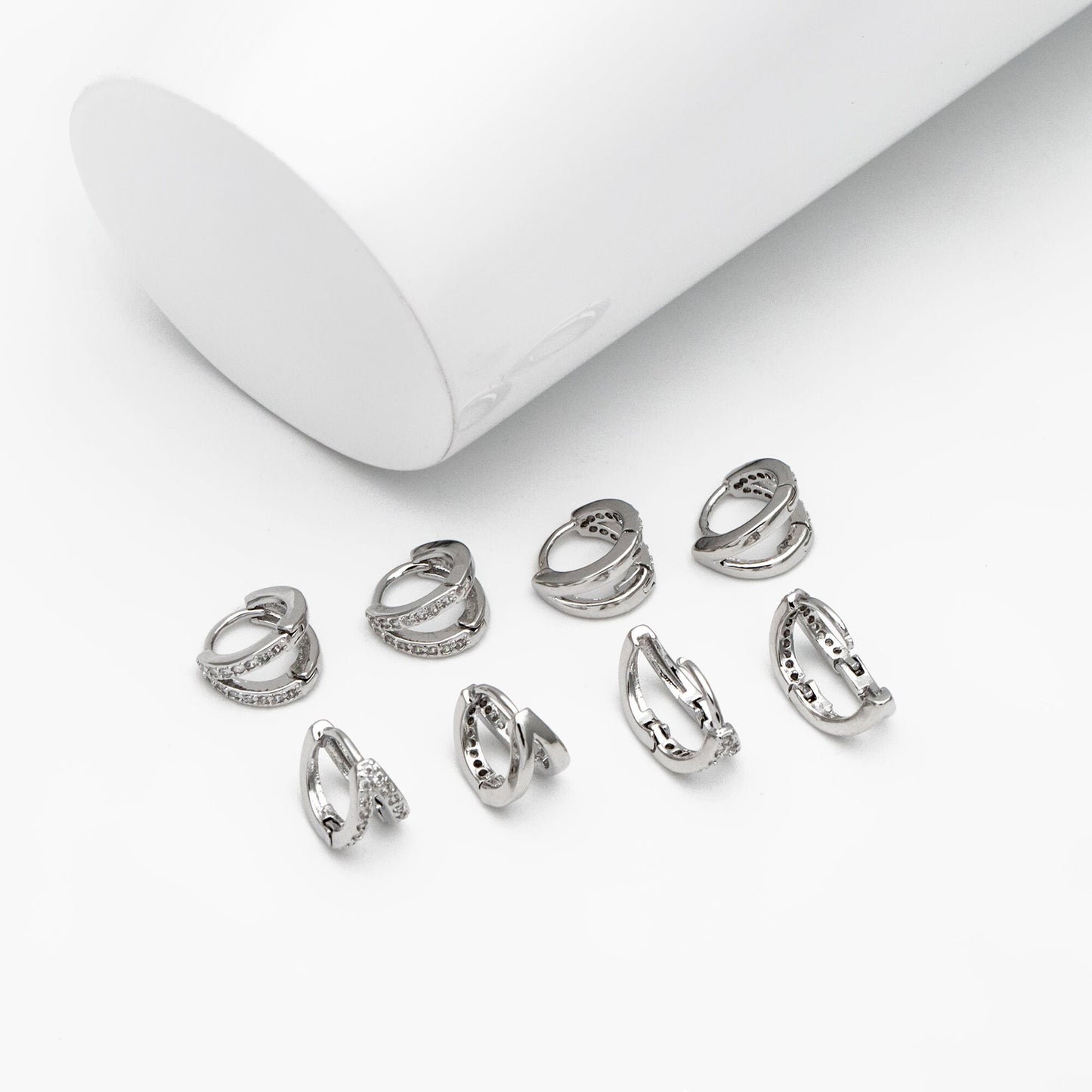 4pcs Gold/ Silver CZ Pave Tiny Double Hoop Earrings, 9mm hoop, Tragus Hoop, Cartilage Hoop, Cartilage Clicker Hoop (GB-3399-F)