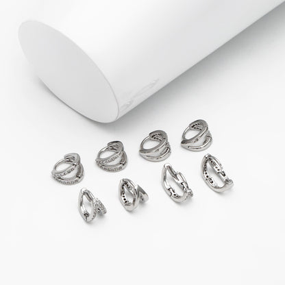 4pcs Gold/ Silver CZ Pave Tiny Double Hoop Earrings, 9mm hoop, Tragus Hoop, Cartilage Hoop, Cartilage Clicker Hoop (GB-3399-F)