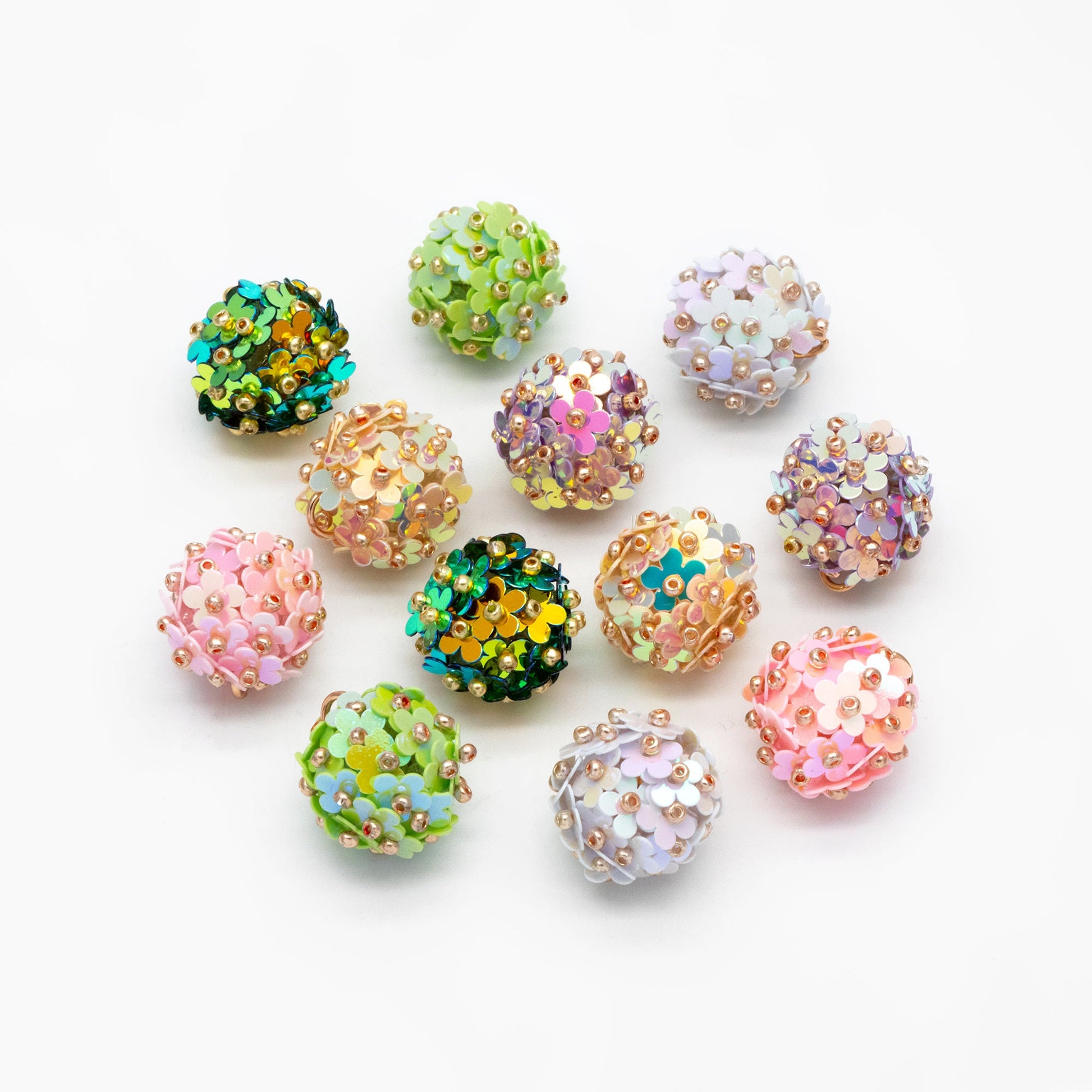 4pcs Beaded Flower Charms, Floral Ball Cluster Pendants, Handmade Jewelry Supplies (FB-078)