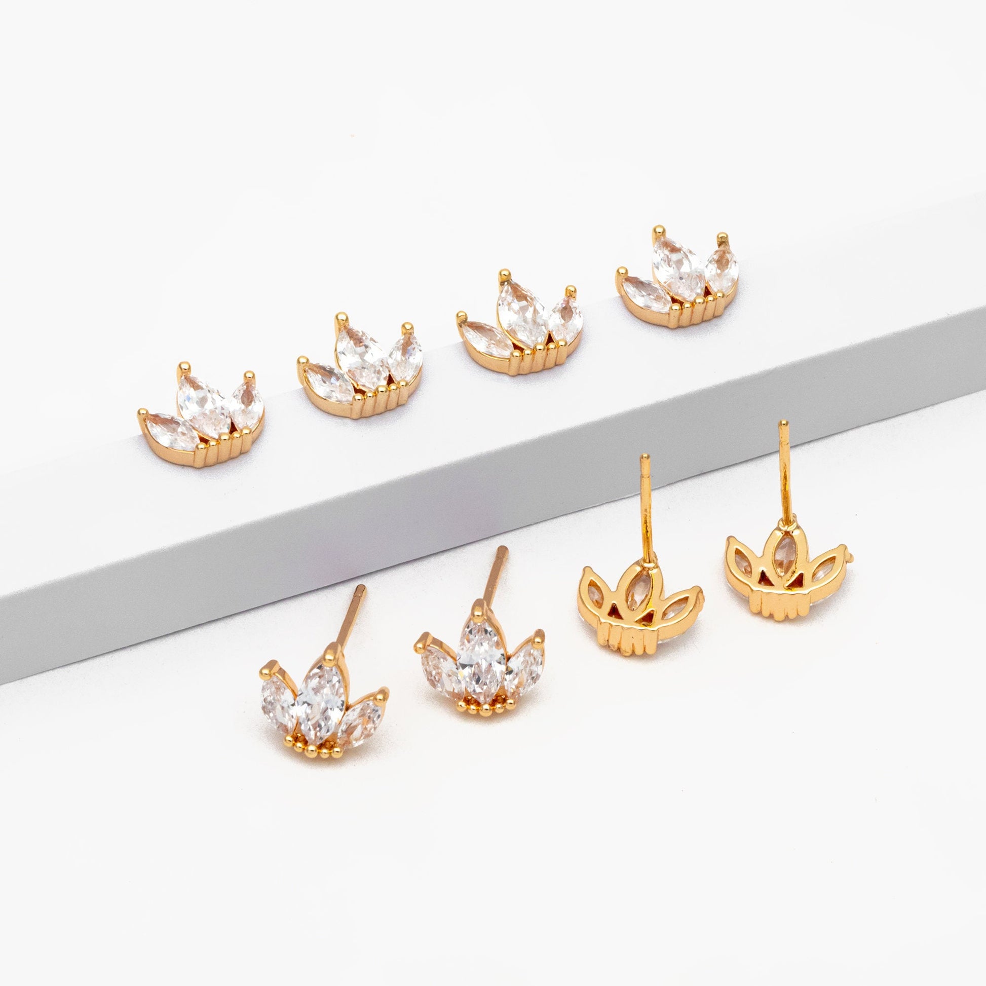 4pcs CZ Pave Leaf Earring, Flower Ear Posts, Dainty Earrings, Jewelry Making, Diy Material, Jewelry Supplies (GB-3757)