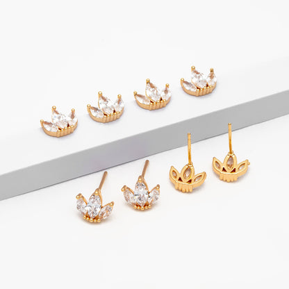 4pcs CZ Pave Leaf Earring, Flower Ear Posts, Dainty Earrings, Jewelry Making, Diy Material, Jewelry Supplies (GB-3757)