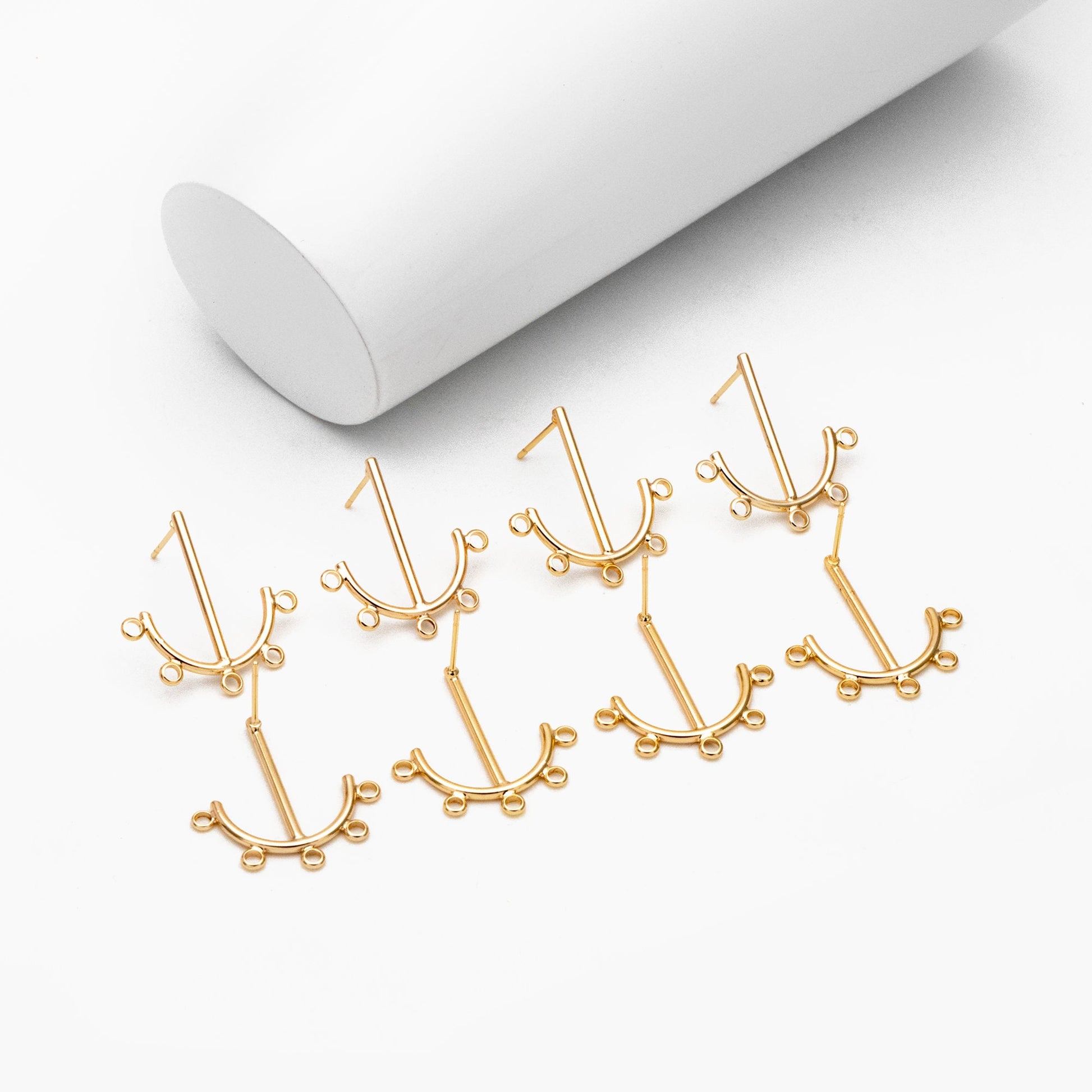 4pcs Gold Anchor Stud Earrings with 5 Loops, Gold plated Brass Earrings Findings, Earring Components (#GB-3758)
