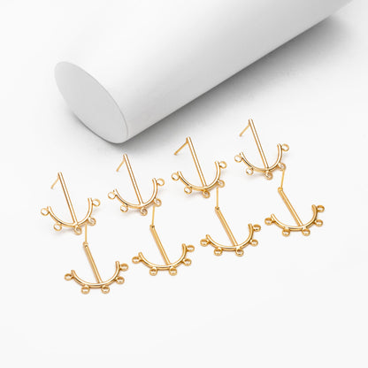 4pcs Gold Anchor Stud Earrings with 5 Loops, Gold plated Brass Earrings Findings, Earring Components (#GB-3758)