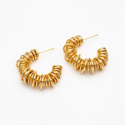 4pcs Gold/ Silver Round Circle Ear Posts 28mm, Twisted Wire Stud Earrings, Geometric Hoop Earrings (GB-3760)