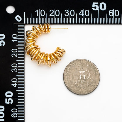 4pcs Gold/ Silver Round Circle Ear Posts 28mm, Twisted Wire Stud Earrings, Geometric Hoop Earrings (GB-3760)