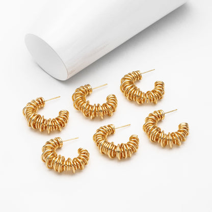 4pcs Gold/ Silver Round Circle Ear Posts 28mm, Twisted Wire Stud Earrings, Geometric Hoop Earrings (GB-3760)