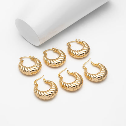 4pcs Gold U-Shaped Earrings 29x25mm, Real Gold plated Brass, Minimalist Hoop Earrings (GB-3762)