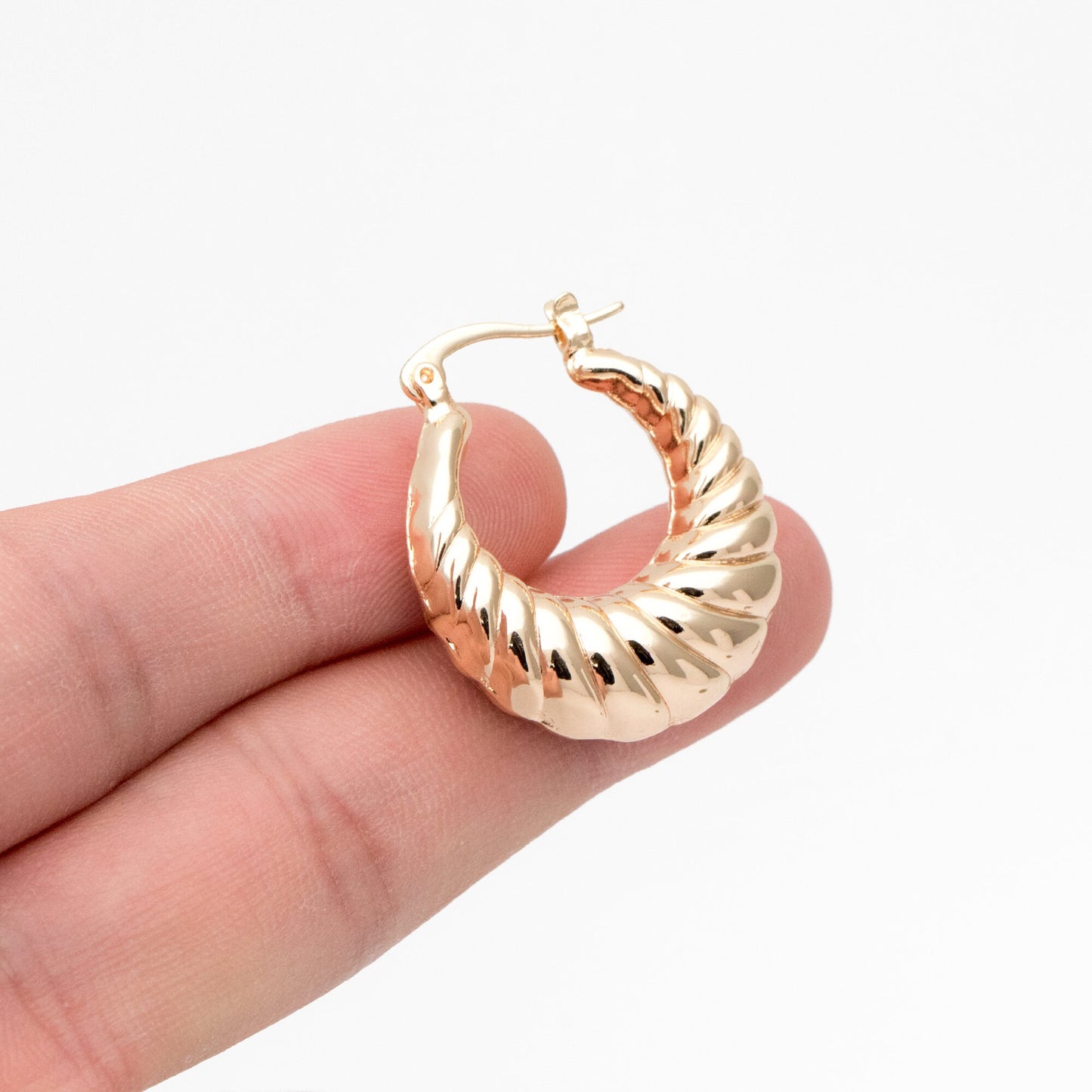 4pcs Gold U-Shaped Earrings 29x25mm, Real Gold plated Brass, Minimalist Hoop Earrings (GB-3762)