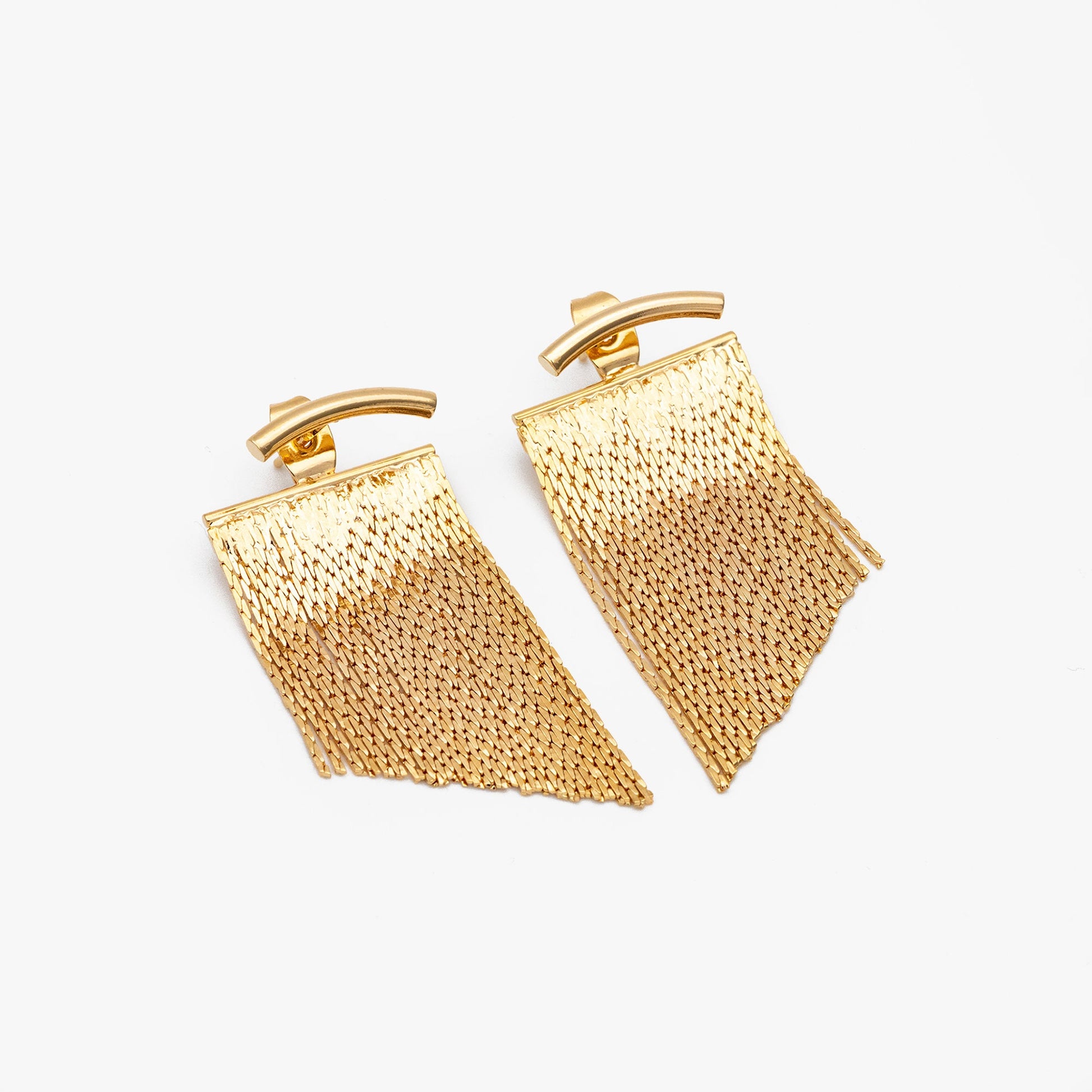 4pcs Gold Curved Bar Ear Post with Tassel Ear Back, 18K Gold plated Brass, Tassel Stud Earring, Dainty Dangling Earrings (GB-3763)