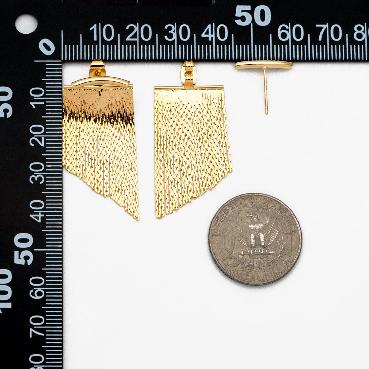 4pcs Gold Curved Bar Ear Post with Tassel Ear Back, 18K Gold plated Brass, Tassel Stud Earring, Dainty Dangling Earrings (GB-3763)