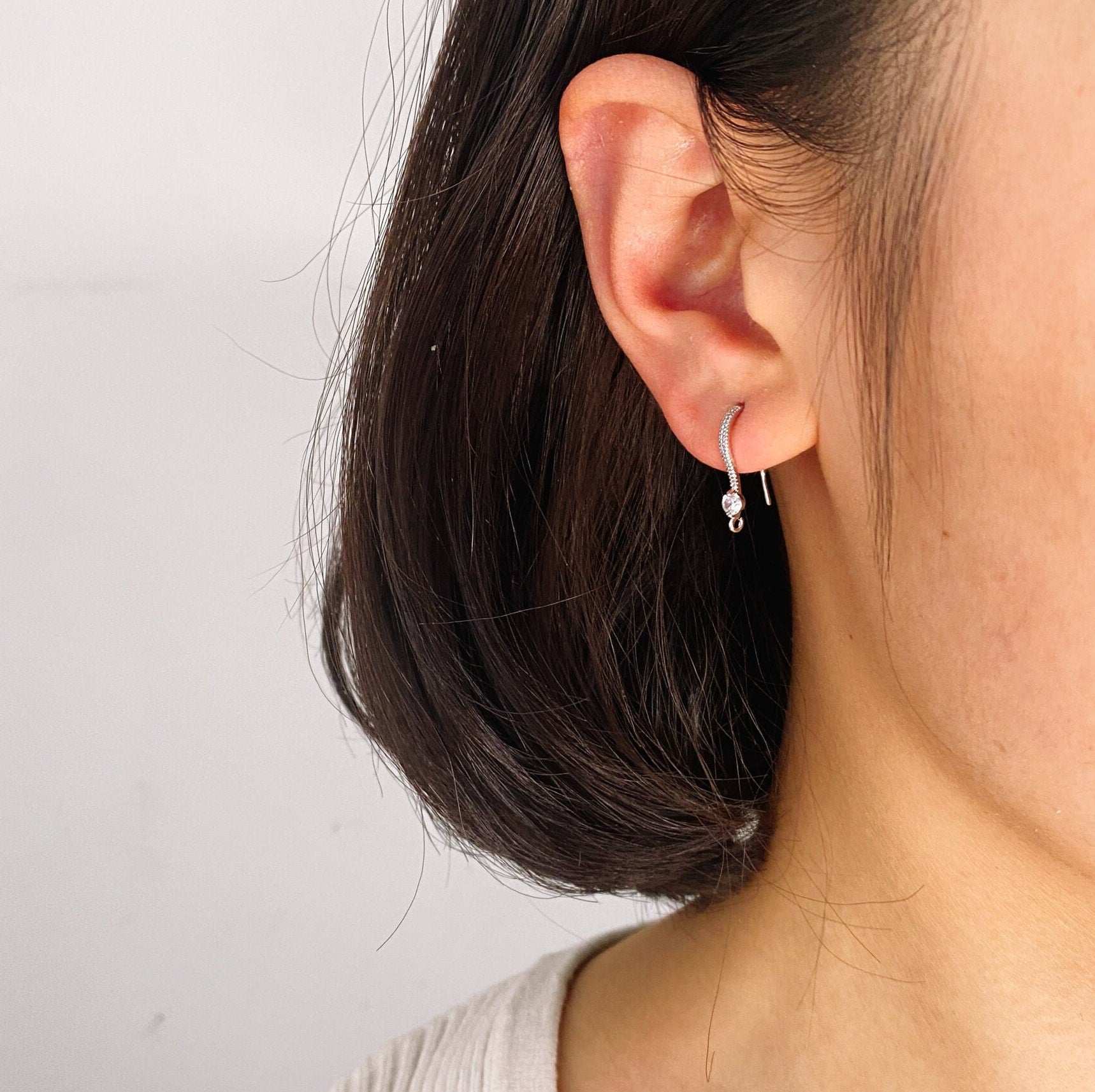 10pcs CZ Pave Gold/ Silver Earring Hooks, 18K Gold/ Rhodium Plated Brass Earwires, Jewelry Supplies Wholesale (GB-226)