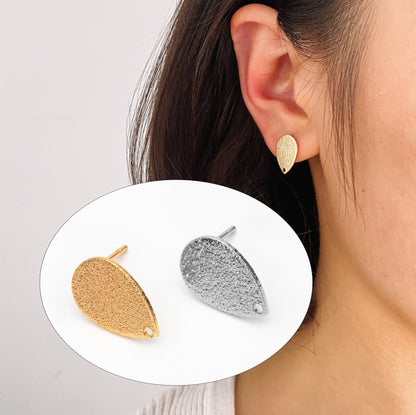 10pcs Gold/ Silver Teardrop Ear Posts 14x9mm, 18K Gold/ Rhodium Plated Brass, Geometric Disk Stud Earring Components (#GB-486)