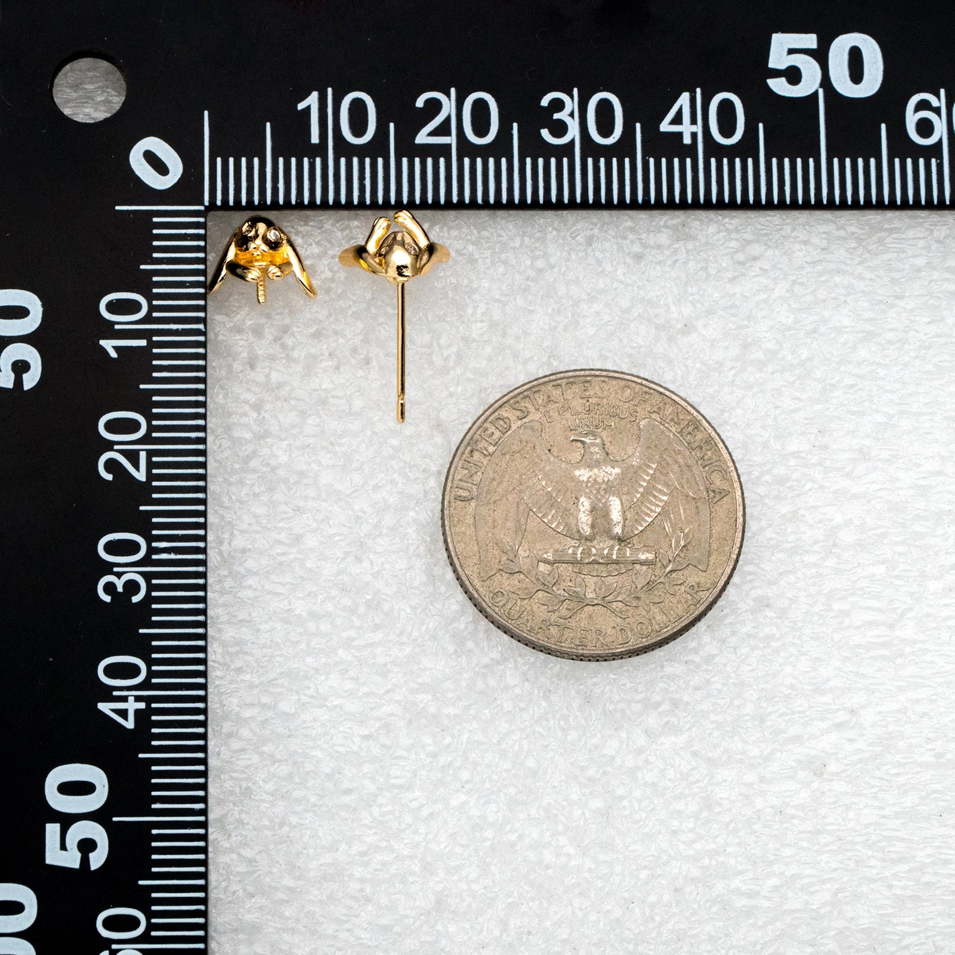 10pcs CZ Pave Rabbit Earring, Bunny Stud Earrings, Pearl Peg Earring Mounts, Half Drilled Pearl Earring Settings (#GB-3797)