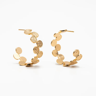 4pcs Gold Textured Disc Round Circle Ear Posts 33mm, Gold plated Brass, Geometric Hoop Stud Earrings (GB-3802)