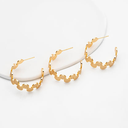 4pcs Gold Textured Disc Round Circle Ear Posts 33mm, Gold plated Brass, Geometric Hoop Stud Earrings (GB-3802)
