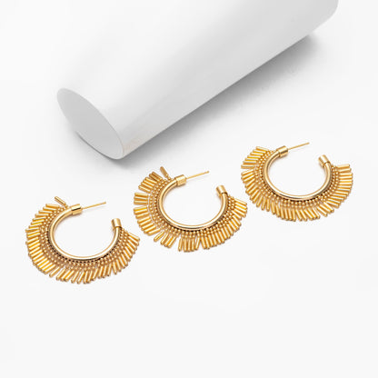 4pcs Gold Tassel Hoop Stud Earrings 40mm, Gold Plated Brass, Round Circle Earrings (#GB-3804)
