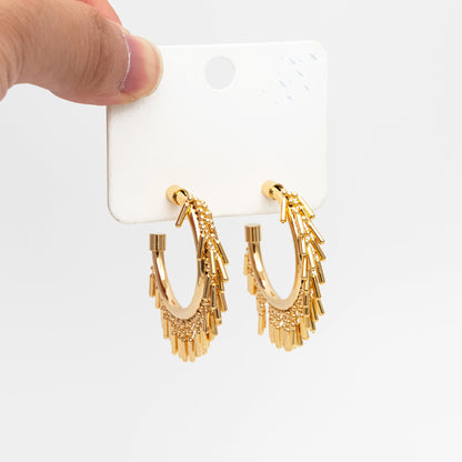 4pcs Gold Tassel Hoop Stud Earrings 40mm, Gold Plated Brass, Round Circle Earrings (#GB-3804)