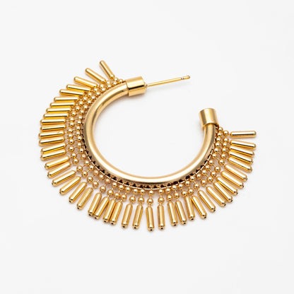 4pcs Gold Tassel Hoop Stud Earrings 40mm, Gold Plated Brass, Round Circle Earrings (#GB-3804)