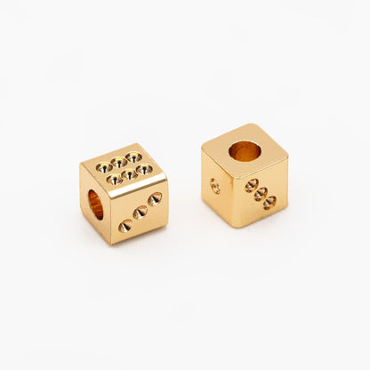 10pcs Gold Dice Spacer Beads: 4mm Plated Brass Cube Beads (GB-3805)