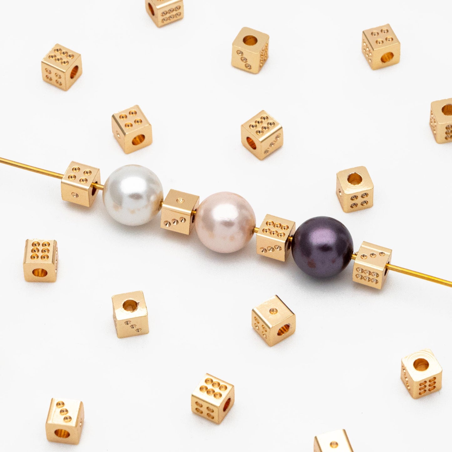 10pcs Gold Dice Spacer Beads: 4mm Plated Brass Cube Beads (GB-3805)