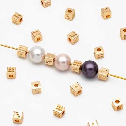 10pcs Gold Dice Spacer Beads: 4mm Plated Brass Cube Beads (GB-3805)