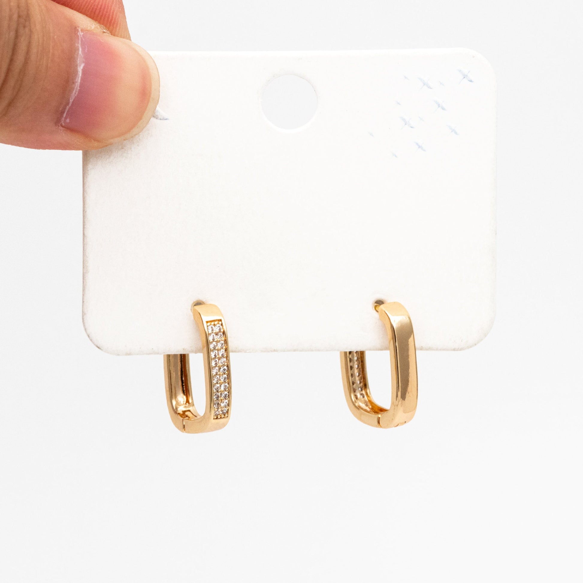 4pcs CZ Pave Gold Oval Hoop Earrings, Gold plated Brass, Dainty Geometric Earring Hoops (GB-3807)