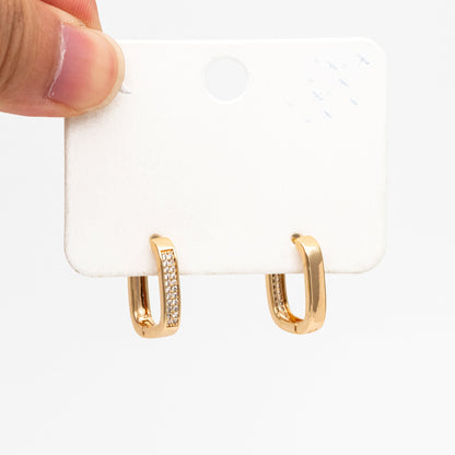 4pcs CZ Pave Gold Oval Hoop Earrings, Gold plated Brass, Dainty Geometric Earring Hoops (GB-3807)