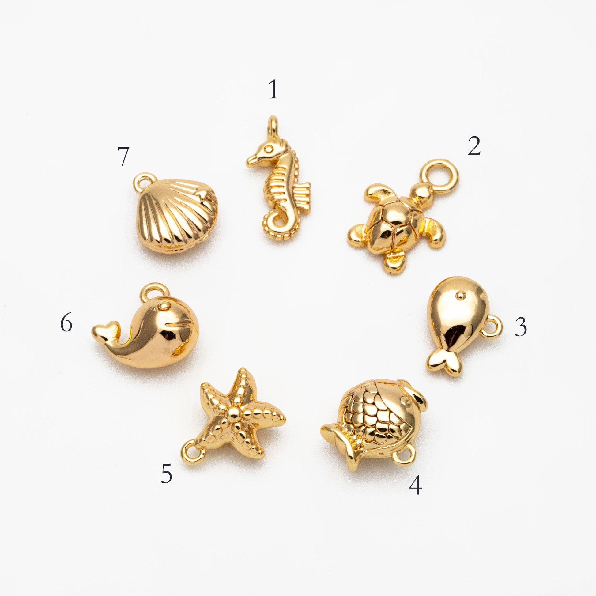 10pcs Gold/ Silver Tiny Marine Animal Charm, Gold/ Rhodium plated Brass Ocean Charm, Earring Charm, DIY Supplies Wholesale (GB-3778)