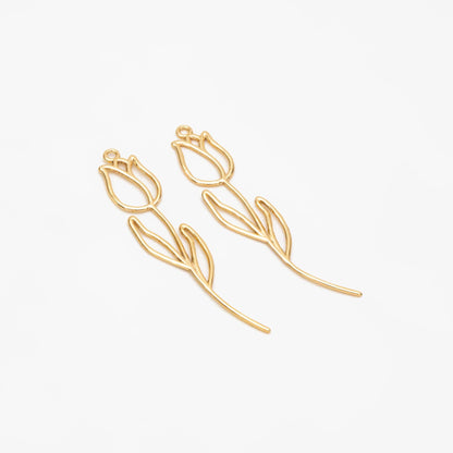 10pcs Gold Hollow Tulip Charms, 18K Gold plated Brass, Flower Earring Pendants (GB-4425-H)