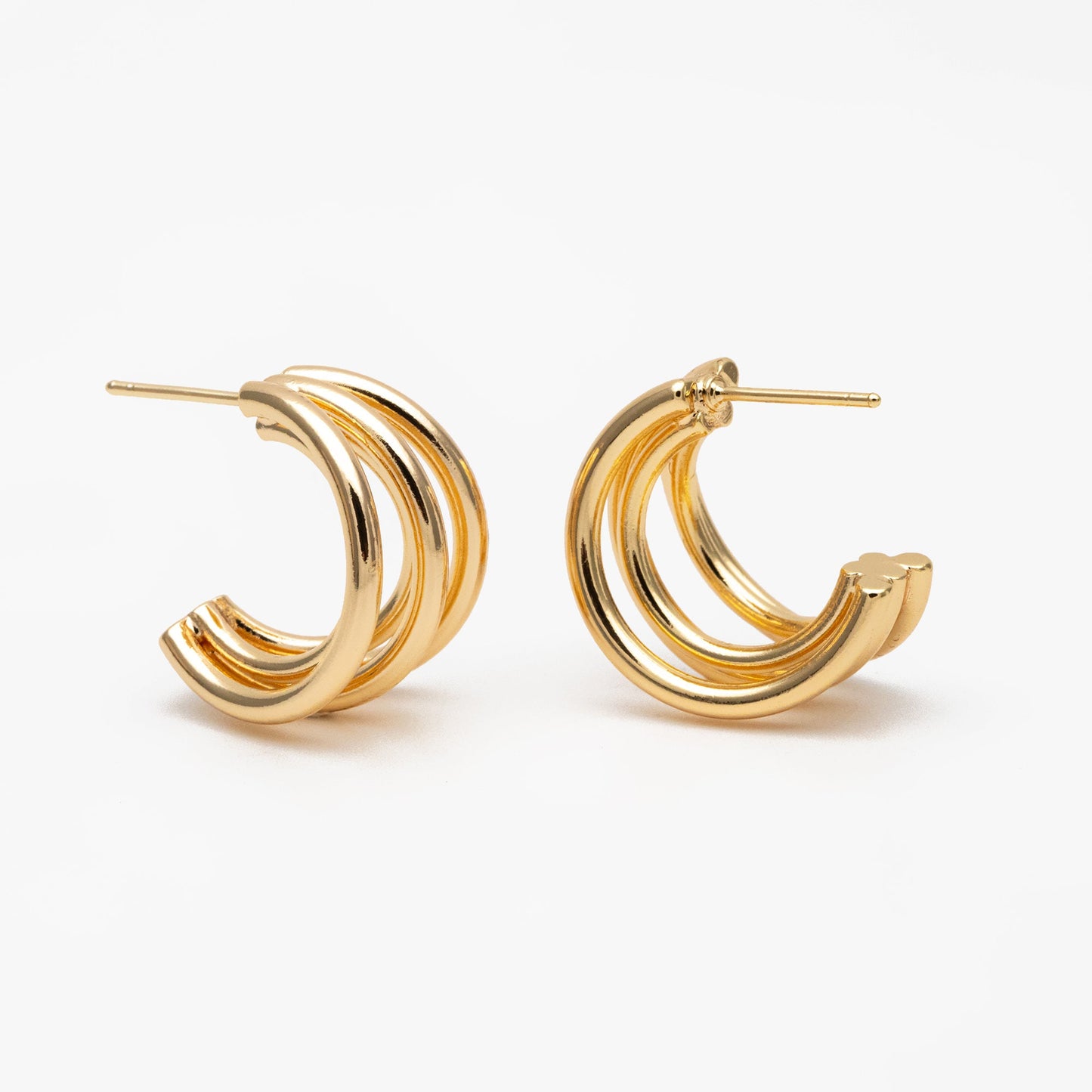 4pcs Gold Five Band Hoop Stud Earrings, Gold plated Brass, Round Circle Earrings (GB-3766)