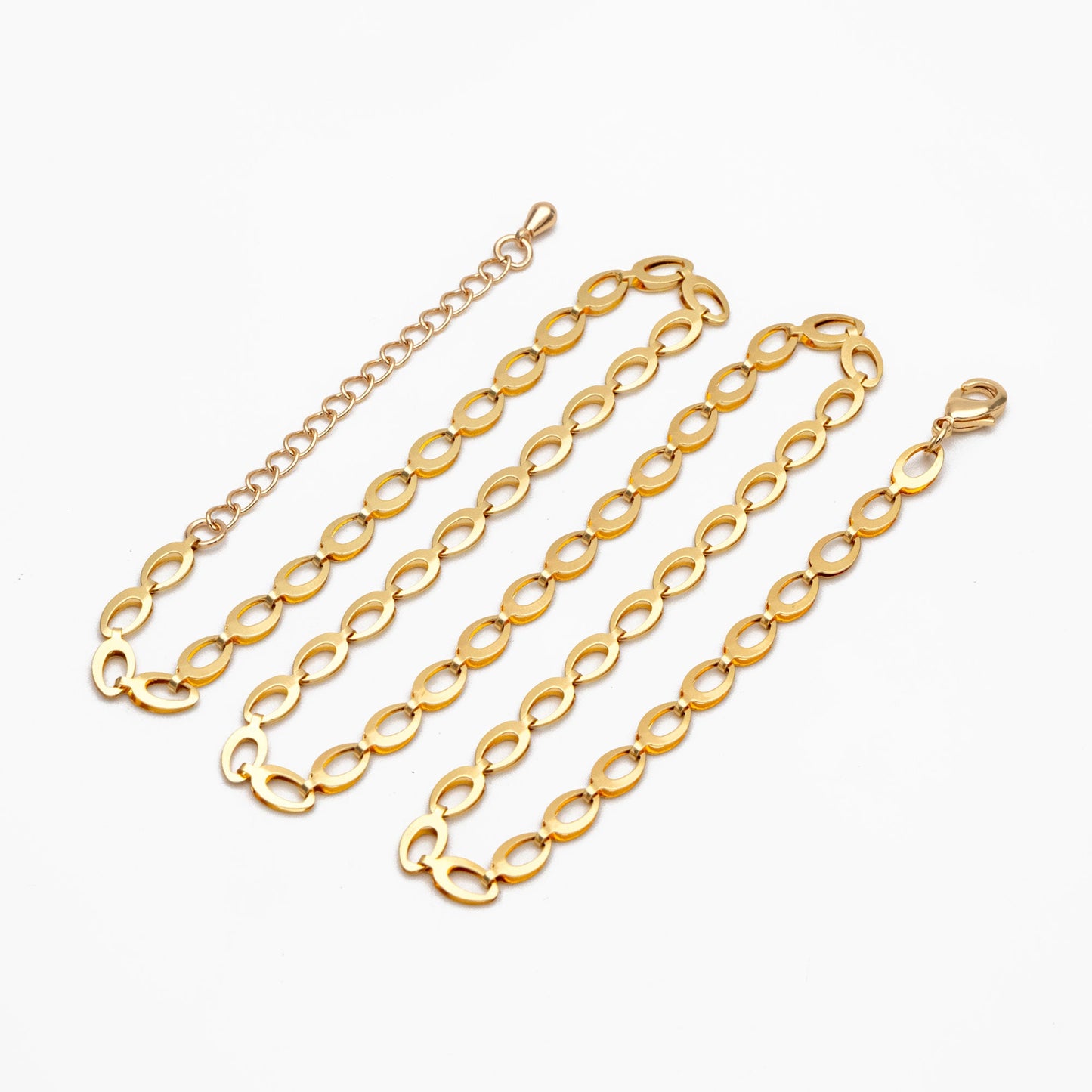 Gold/ Silver Tone Dainty Specialty Chains 4mm, Finished Bracelet/ Anklet/ Necklace with Extender Chain, Ready to Wear (#LK-232)