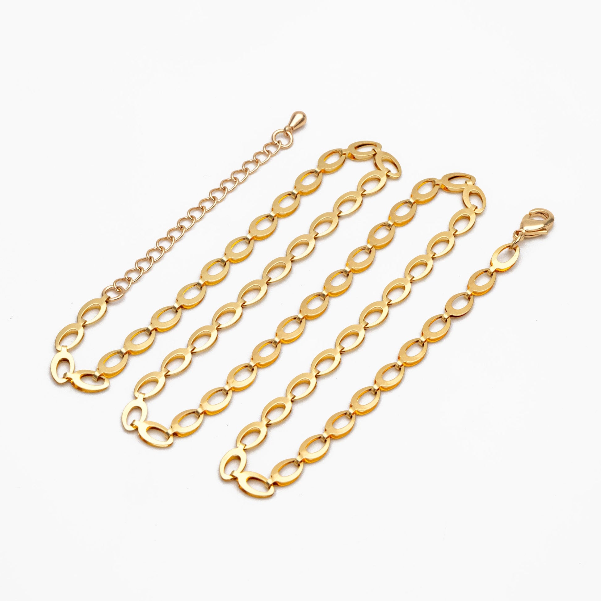 Gold/ Silver Tone Dainty Specialty Chains 4mm, Finished Bracelet/ Anklet/ Necklace with Extender Chain, Ready to Wear (#LK-232)