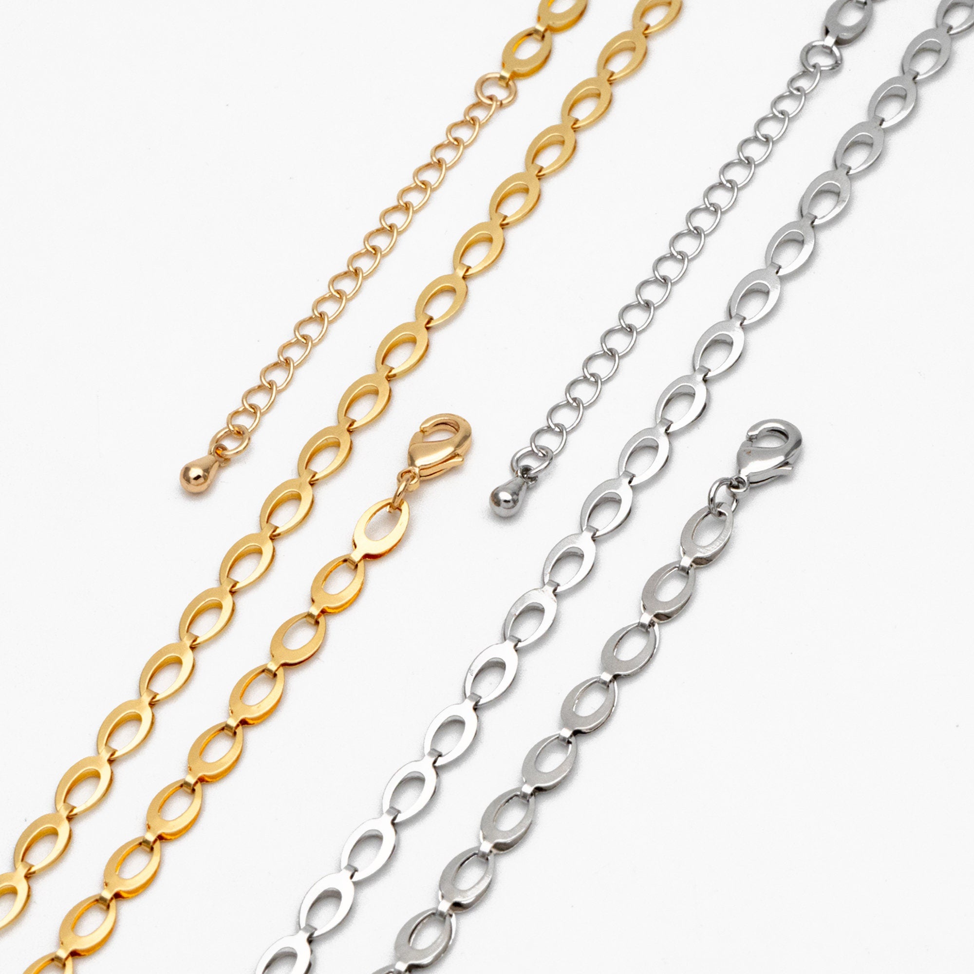 Gold/ Silver Tone Dainty Specialty Chains 4mm, Finished Bracelet/ Anklet/ Necklace with Extender Chain, Ready to Wear (#LK-232)
