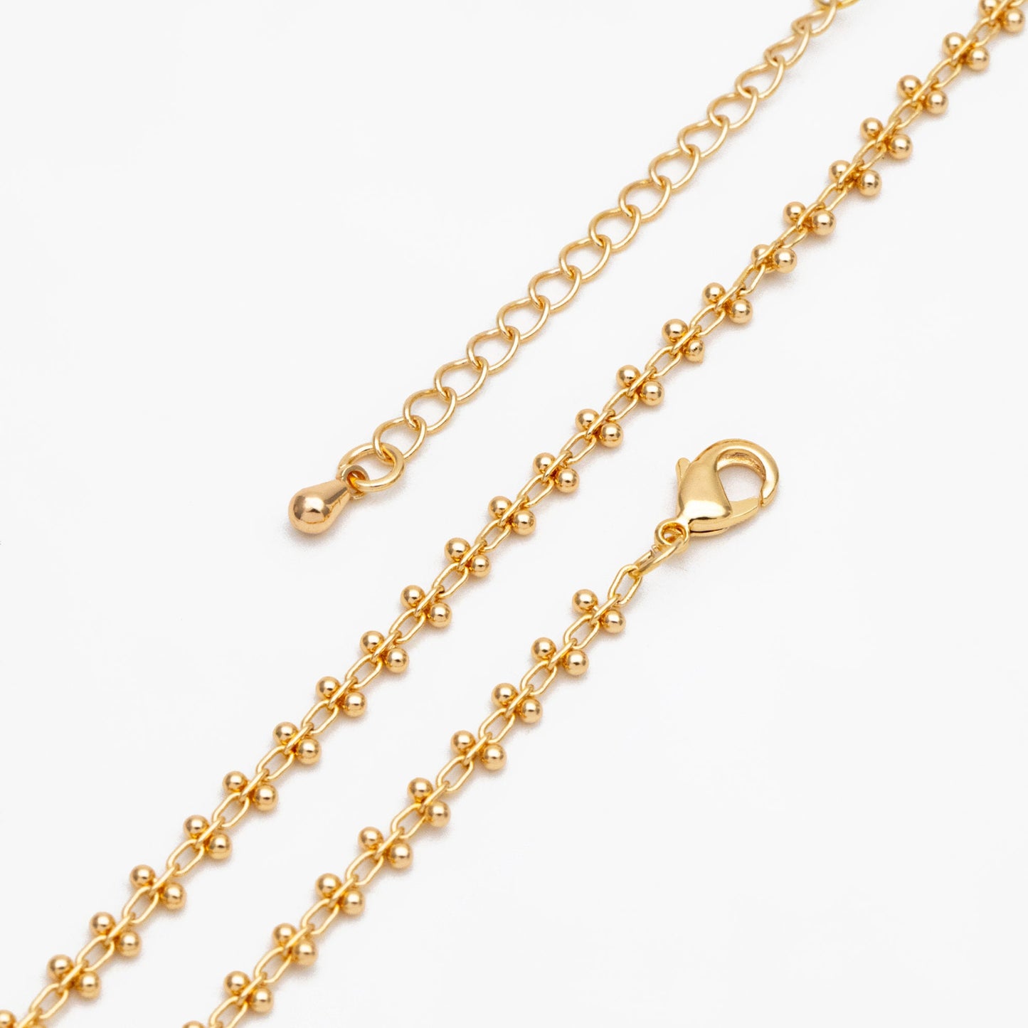 Gold/ Silver Tone Beaded Cable Chains 3.3mm, Finished Bracelet/ Anklet/ Necklace with Extender Chain, Ready to Wear (#LK-237)