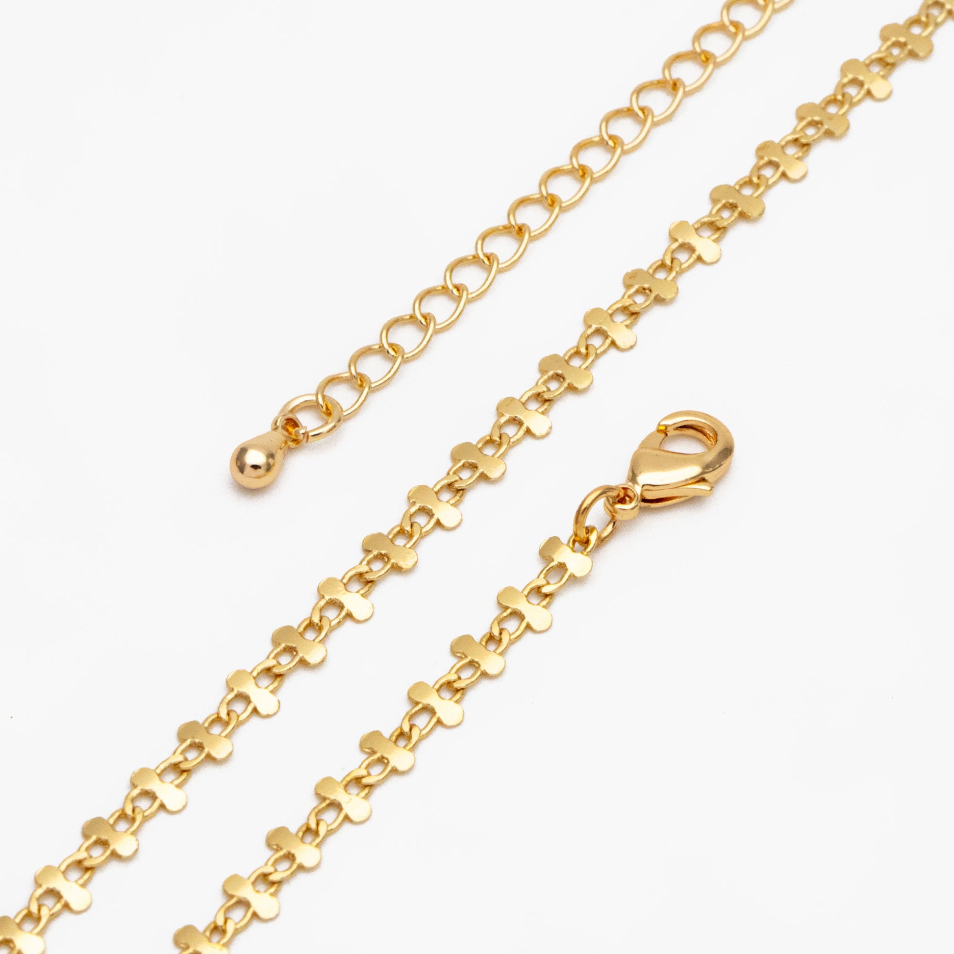 Gold plated Brass Floral Specialty Chain 3.6mm, Finished Bracelet/ Necklace with Extender Chain, Ready to Wear (#LK-242-1)