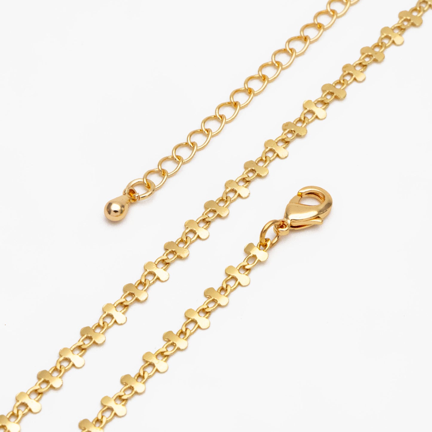 Gold plated Brass Floral Specialty Chain 3.6mm, Finished Bracelet/ Necklace with Extender Chain, Ready to Wear (#LK-242-1)